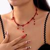 Gothic Layered Black Red Choker Necklace Vintage Blood Drop Tassel Pendant Necklace Punk Dark Tear Drop Y Necklace Halloween Necklace Jewelry