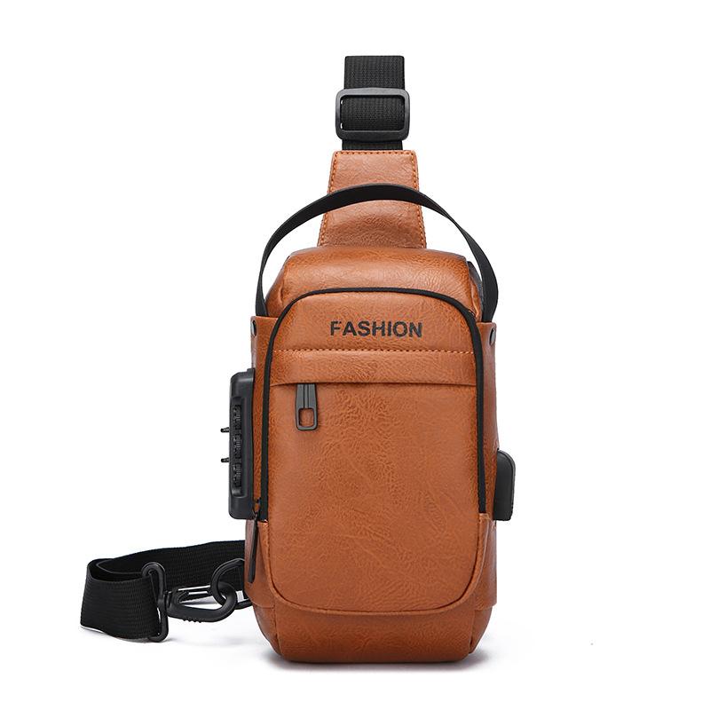 Men's Chest Bag Anti-theft USB Business Messenger Bag Multifunctional Water Repellent Shoulder Bag PU Commuter Backpack Men