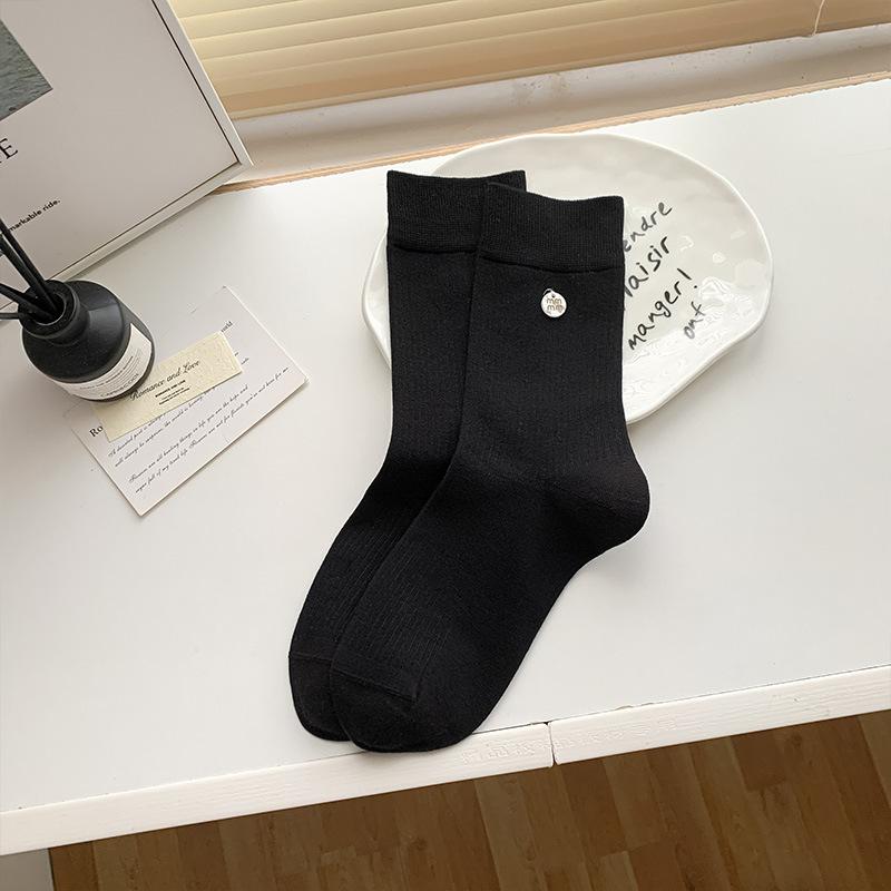 Female Autumn New Button Solid Color All Go Boneless In The Tube Stack Socks