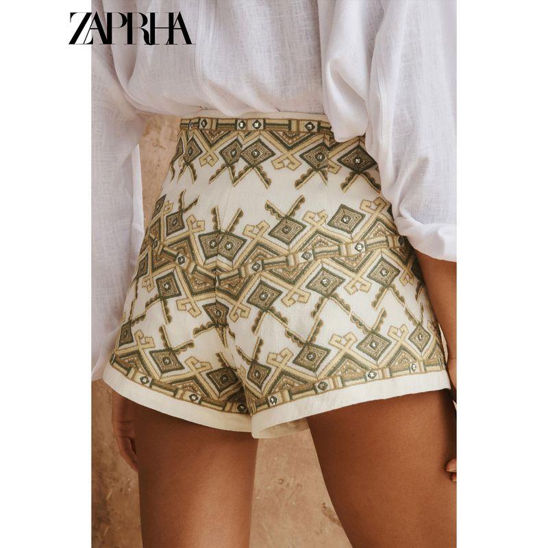 Zaprha 2025 Summer New Holiday Style Lens Patchwork Embroidery Decoration High Waist Casual Shorts 5770224