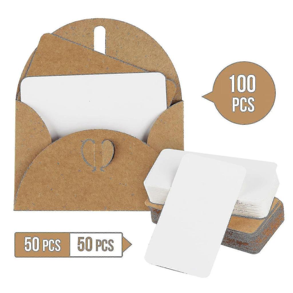 100 Kraft Paper Envelopes With 100 Blank Paper Cards, Mini Envelopes With Heart Closure For Gift Cards Diy Graffiti - Pjun