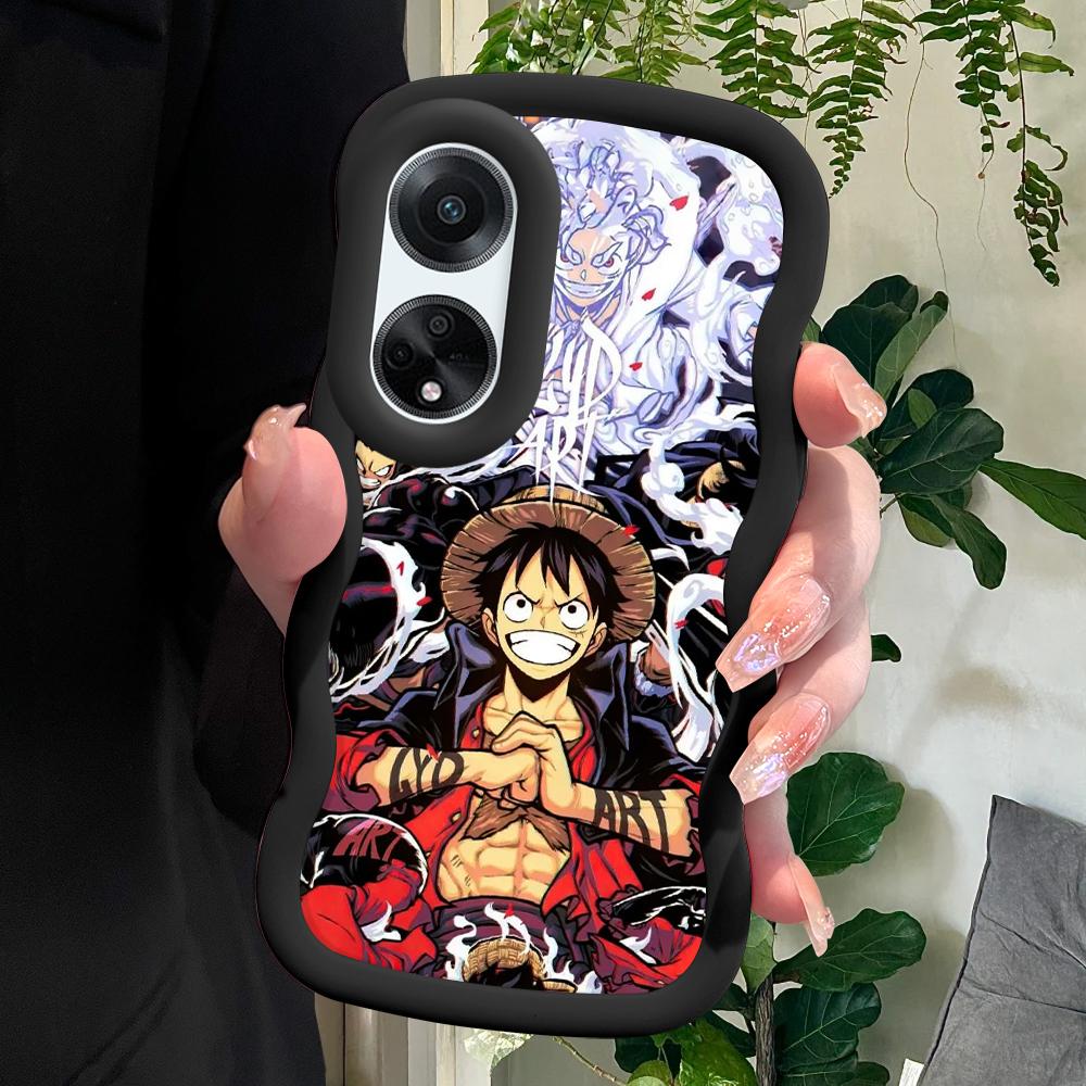 

Окрашенный узор Big Wave Edge Мягкий силиконовый материал Macaron чехол для телефона противоударный защитный резиновый чехол для OPPO Reno Realme OPPO A78 5G чёрный