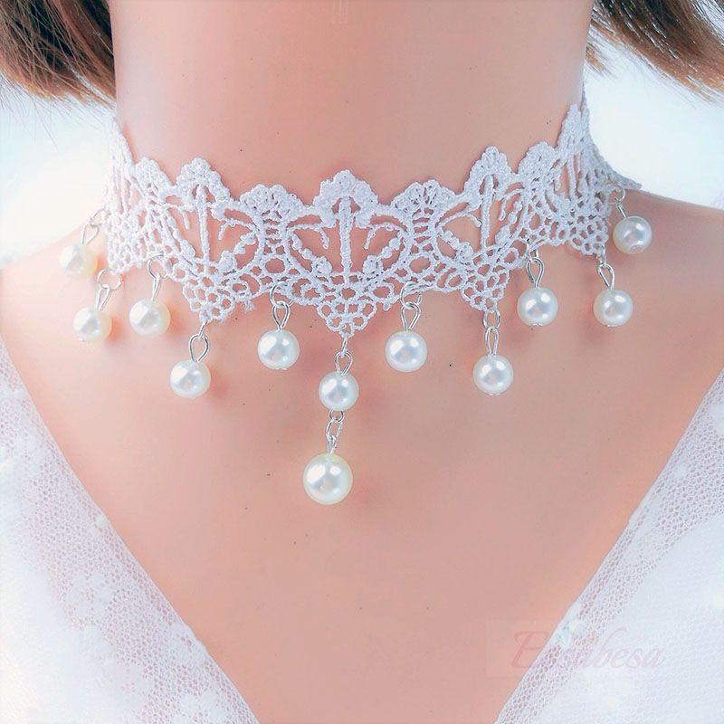 Ženy Náhrdelník na večírek Vyhloubená krajka Umělá perla Dekor Střapec Prom Cosplay Halloween Karneval Choker Svatební představení Šperky na krk