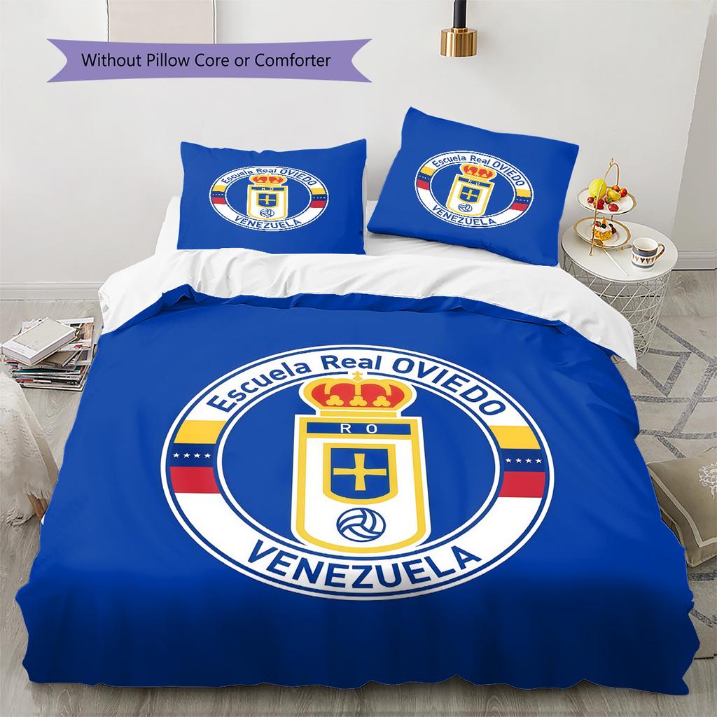 Real Oviedo Muster Bettwäsche Steppdecken-Set Heimdekoration Geschenk (1 Bettbezug + 2 Kissenbezüge (ohne Füllung))