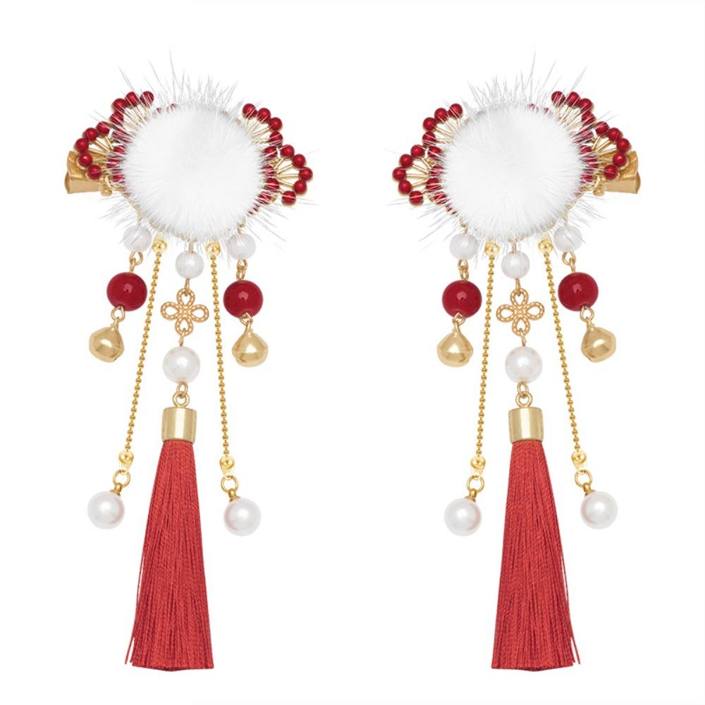 

Tassels Children Hairpin Plush Ball Hanfu Hair Clips Sweet Pearl Duckbill Clips Girls Style C