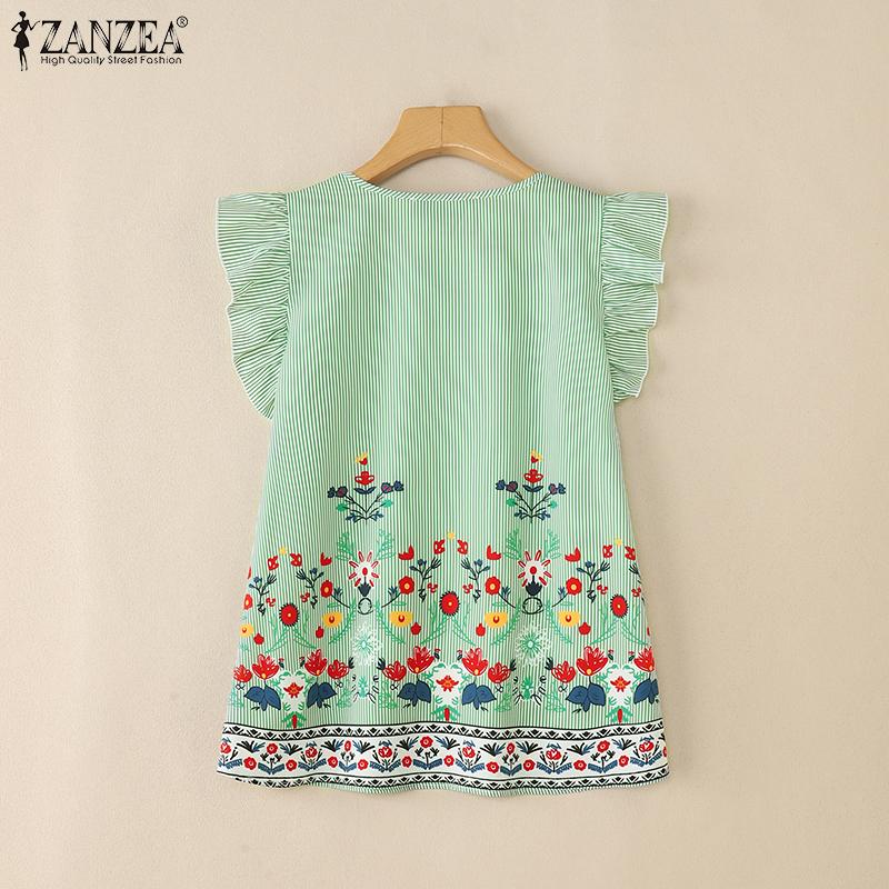 ZANZEA Women Casual Round Neck Summer Sleeveless Floral Print Stripe Tank Tops