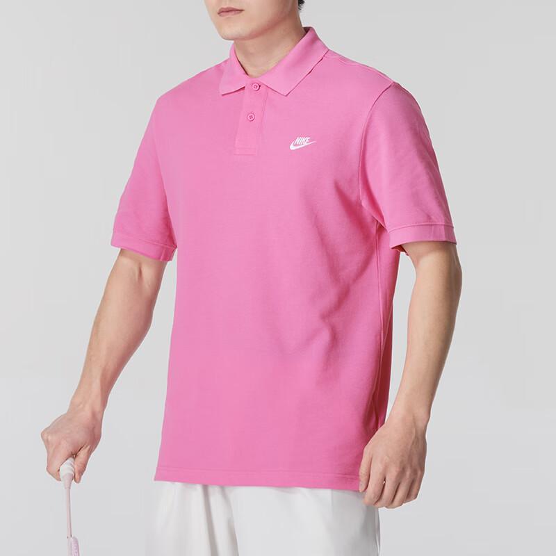 Nike Design Logo Brodat Cămașă Polo Casual cu Mânecă Scurtă Croială Dreaptă Bărbați topuri Roz FN3895675