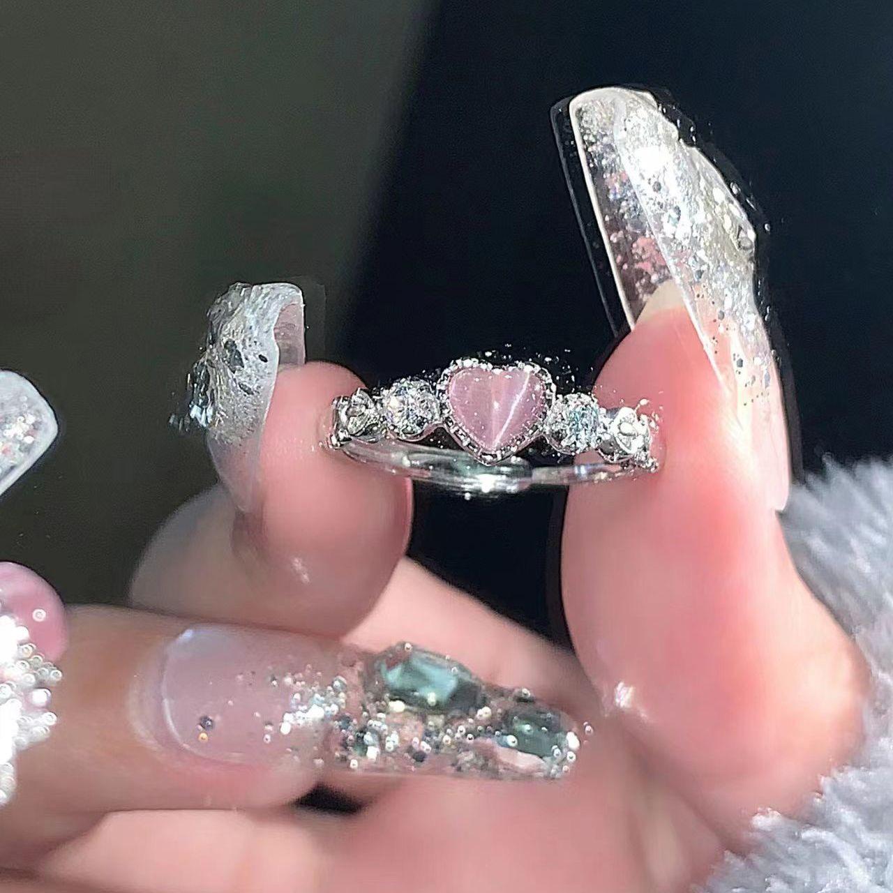 

Sweetheart Cat s Eye Stone Adjustable Ring for Women - High-End Niche Design