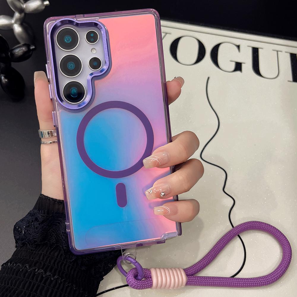 Gradient Hand Wrist Strap Case for Samsung 25 24 Ultra S23 Plus 24 FE A55 A35 A25 A16 Case for Magsafe Wireless Charging Cover