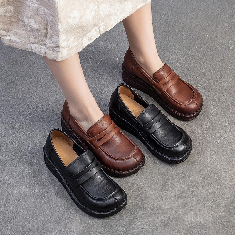 Fashion GKTINOO Retro Commuter Loafers 2025 Autumn New Genuine Leather Wedges Pumps Casual Versatile Women's Slip-on Shoes