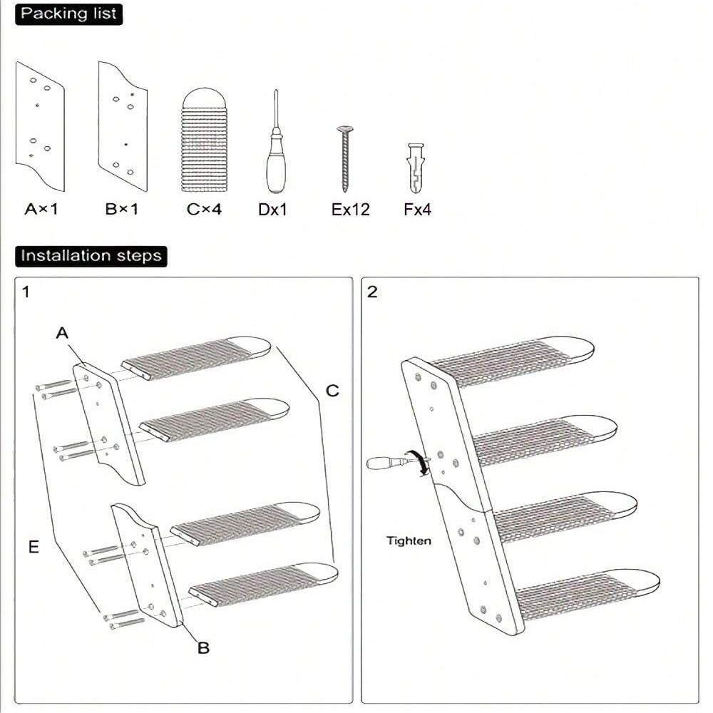 Four-tier solid wood cat staircase with wall-mounted climbing ladder and perch wall-mounted toy saves floor space
