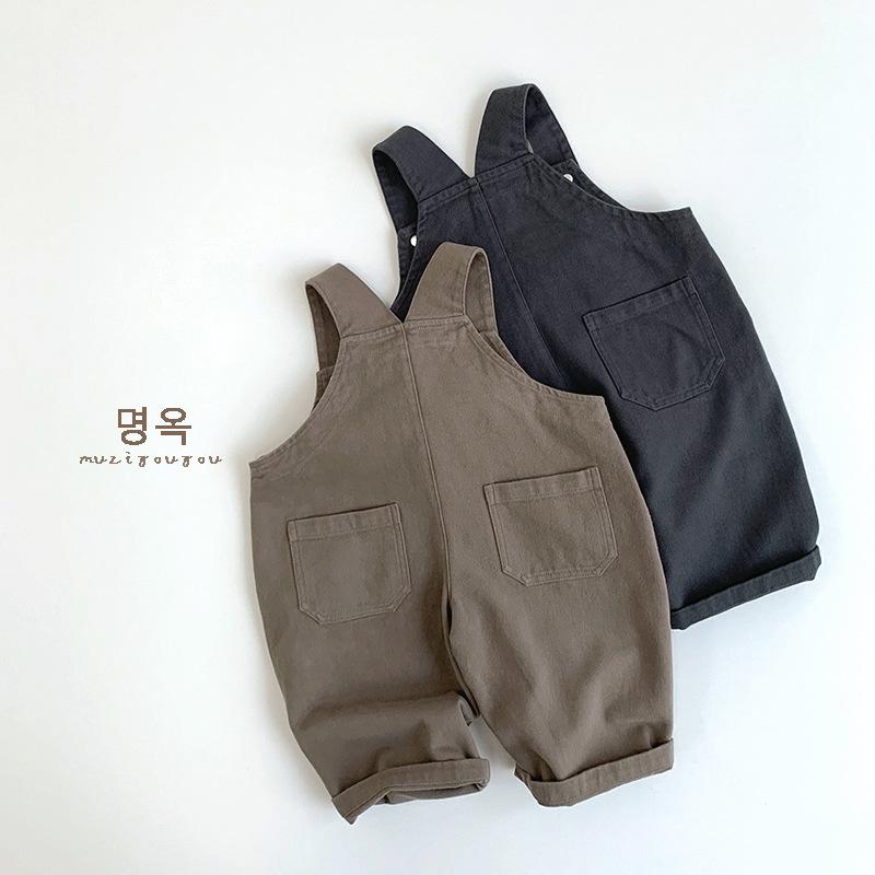 Korean Style Unisex Kids Solid Suspender Long Pants Casual Children Clothing