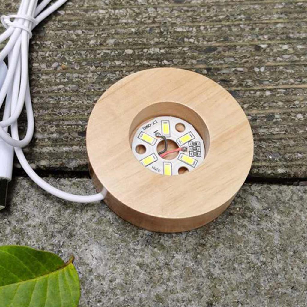 70mm Wooden Lighted Base Stand Round Lamp Night Light Holder for DIY Crystal Acrylic Board