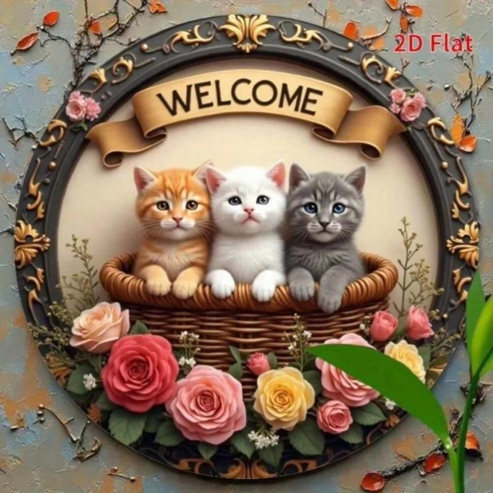 Metal Welcome Sign Wall Art Cat Decor Vintage Three Cats Welcome Symbol
