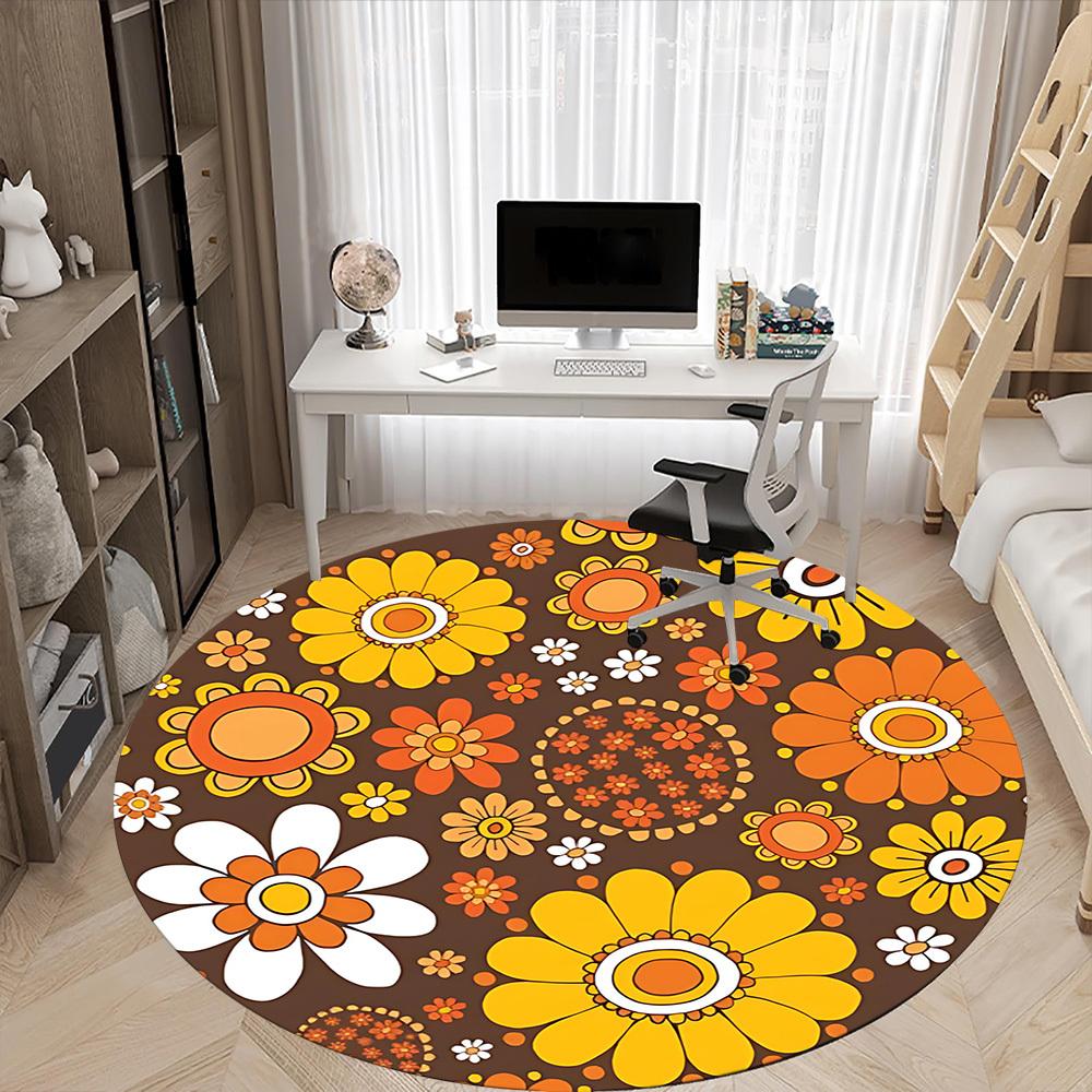 1 Stück Rundes Teppichläufer mit Blumenmuster für das Büro, Indoor-Matte geeignet für Büro, unter Bürostühlen, Schlafzimmer, Wohnzimmer, Heimdekoration, Raumdeko