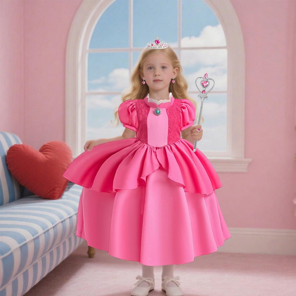 [EMGTTXDY] Prinzessin Peach Kleid, Cosplay-Kostüm für Kinder, Prinzessin Peach Kleid, Einteiler für Mädchen, Prinzessinnenkleid für Kinder, Cosplay-Kostüm, Kinder