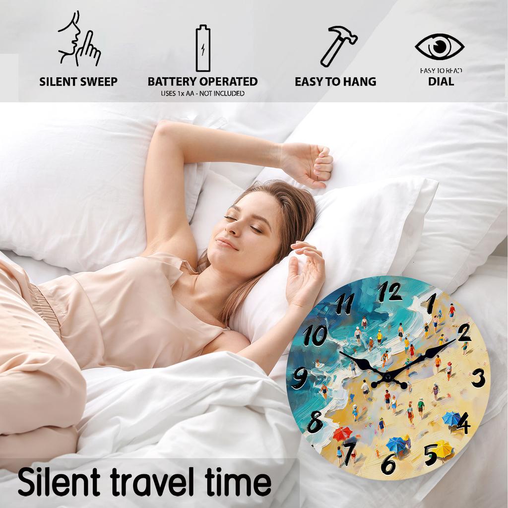 Beach-Themed High-Quality Oil High-Quality Painting High-Quality Wooden High-Quality Wall High-Quality Clock, 10-16Inch High-Quality Silent