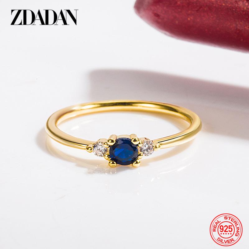

ZDADAN 925 Silver 18K Gold Blue Zircon Ring For Women Wedding Jewelry 10 золотий