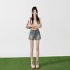 Women's High-Waist Elastic Denim Shorts - Summer Thin, Loose, Three-Quarter Length with Split Hem