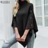 ZANZEA Autumn Women Turtleneck Long Sleeve Irregular Casual Knitted Cloak Sweaters Jumpers