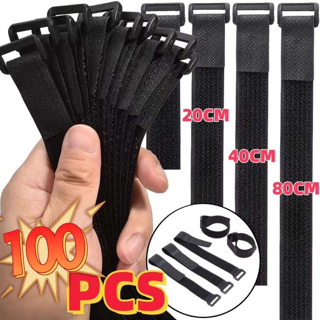Reusable Black Nylon Hook and Loop Cinch Straps Adjustable Wire Fastener Cable Ties For Household Office Cord ArrangementStoragePinstriping Tape 3