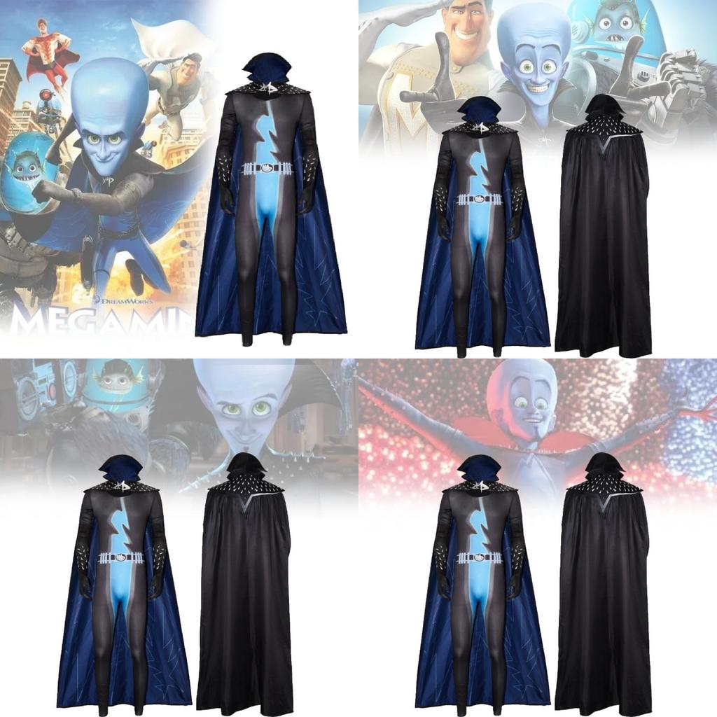 Megamind-Plüschkostüm für Superschurken-Cosplay aus kuscheligem Chenille-Stoff mit niedlichem Design. Erhältlich in verschiedenen Größen von S bis XXL.