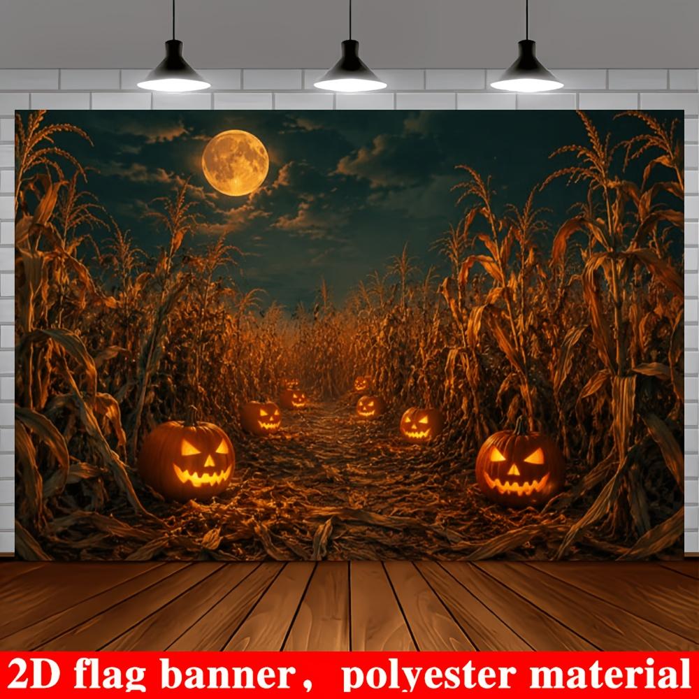 Halloween Lights Pumpkin Backdrop Banner Spooky Theme Party Backdrop Decor