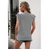 Damen Freizeit Locker Einfarbig Rundhals Rüschenbesatz Kurzarm Pullover T-Shirt Top
