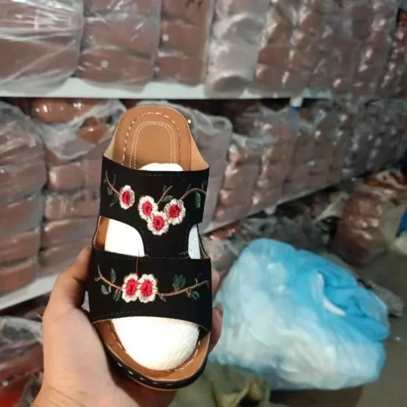 Fashion Ladies Shoes New Open Toe Women's Slippers Outdoor Casual Embroidered Platform Wedge Sandals Summer Classics Daily Beach Slipper