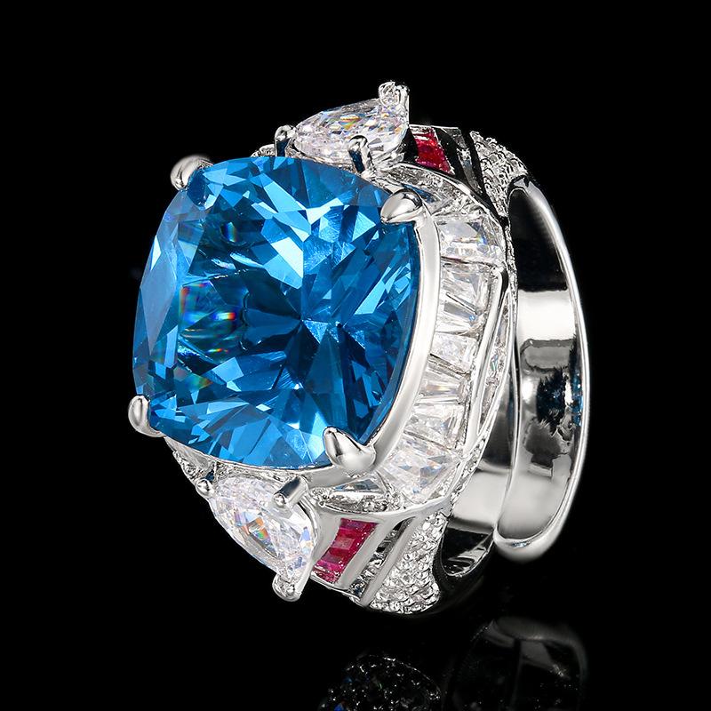 Jewelry Copper Bottom Gold-Plated Simulation Red Corundum Square Ring Main Stone 14 * 14