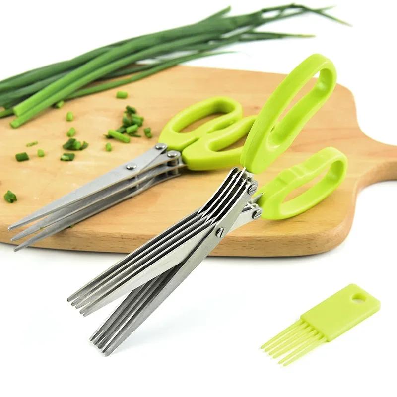 Tesoura de Cozinha Multicamadas Aço Inoxidável Cortador de Vegetais Cebolinha Ervas Algas Temperos Ferramenta de Cozinha Cortar Acessórios de Cozinha