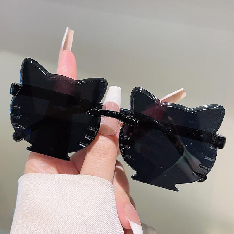 Cute Kitten Face Lenses, Rimless Sunglasses, Fashionable Color Matching, Cartoon Children's Photo Concave Sunglasses