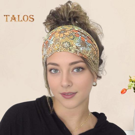 Women Elastic Headband Wide Design Floral Pattern Knotted Hair Band Non Slip Sweat Headband Yoga Running Sport Hair Accessories
