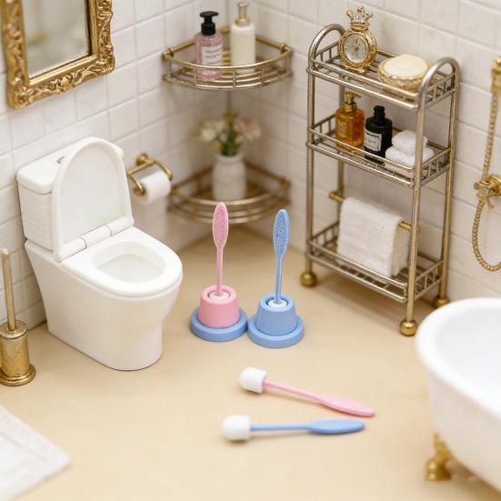 1:12 Scale Miniature Toilet Brush And Holder Set Realistic Dollhouse Bathroom Accessory for DIY Crafts Pretend Play