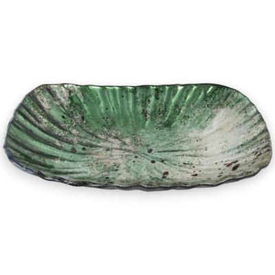 J-kitchens Large Oval Glass Plate, Green and Gold, 19cm, Sairan