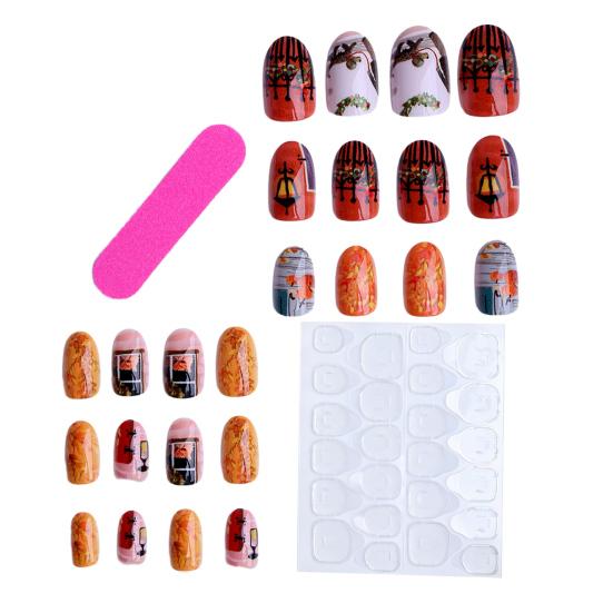 

1 Set Women Press on Nails Almond French Tip Stick-on Long Fake Nails Full Cover Glue on False Nails DIY Manicure Supplies 3