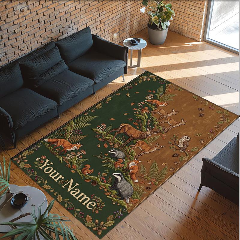 Animals Theme Crystal Velvet Floor Rug Personalized Custom Name Text Warm Carpet Home Decoration