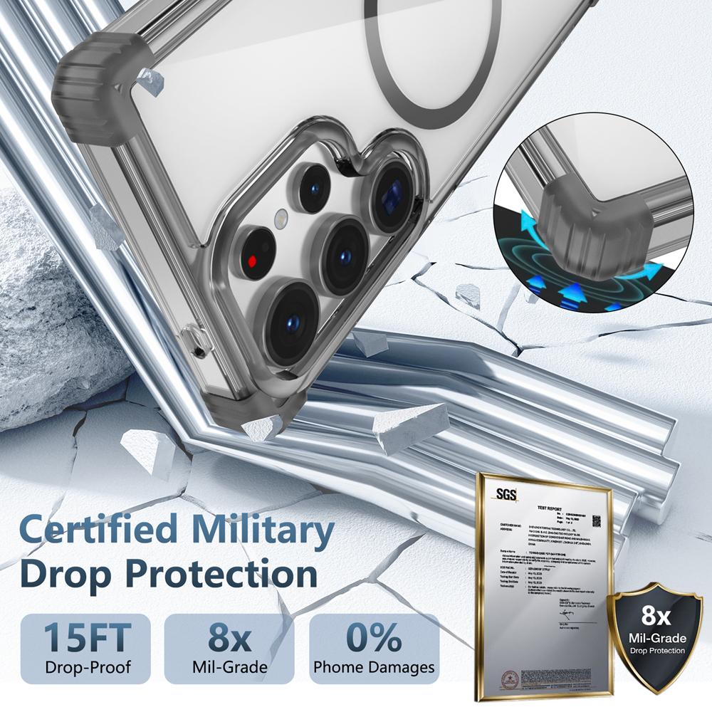 KEYSION Transparente, stoßfeste Hülle für MagSafe für Samsung Galaxy S25 Ultra 5G, magnetische kabellose Ladehülle, klare Telefonabdeckung