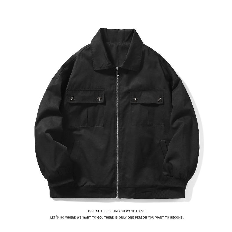 Spring and Autumn Cargo Jacket Men's Lapel Casual Solid Color Retro Casual Men's Plus Size Fashion Jacket Loose