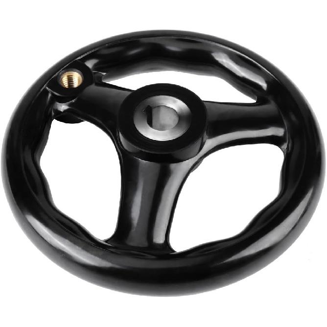 4.9inch Dia Hand Wheel, 3 Spoke Plastic Round Hand Wheel with Revolving Handle, for Lathe Milling Machine,12*125mm, Black