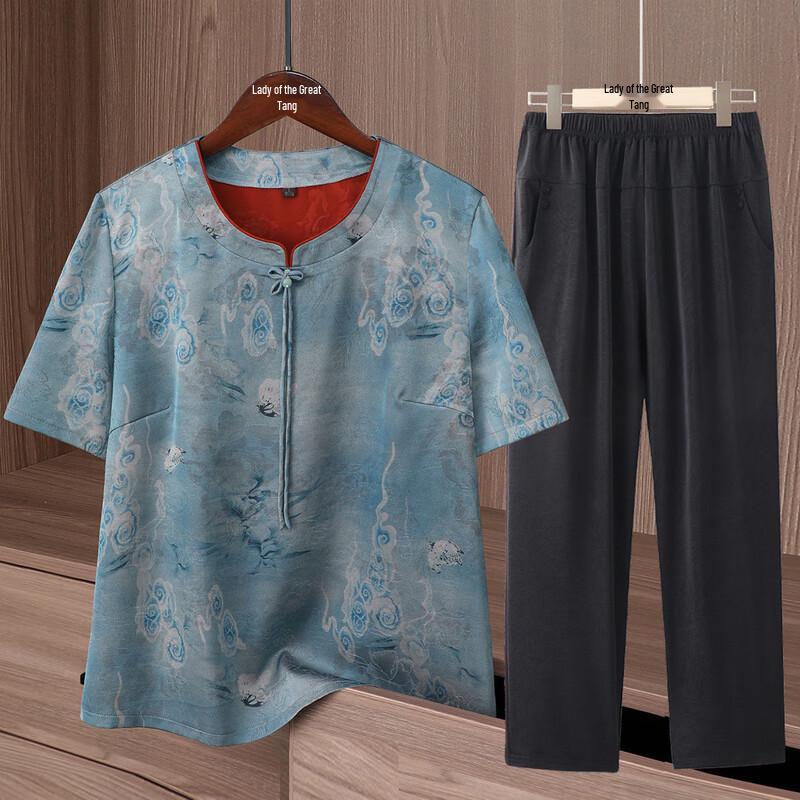Elderly Women s Breathable Summer Short-Sleeve Set 4XL
