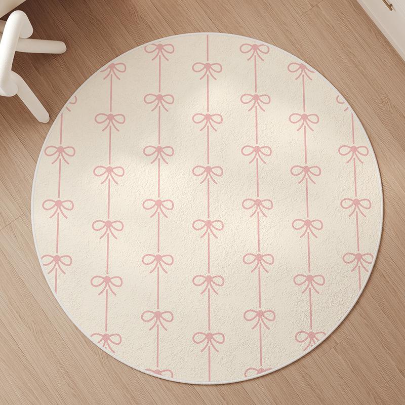 Round Carpet Simple Blue Pink Bow Print Anti Slip Floor Mat Bedroom Cloakroom Room Decoration Rug Home Decoration