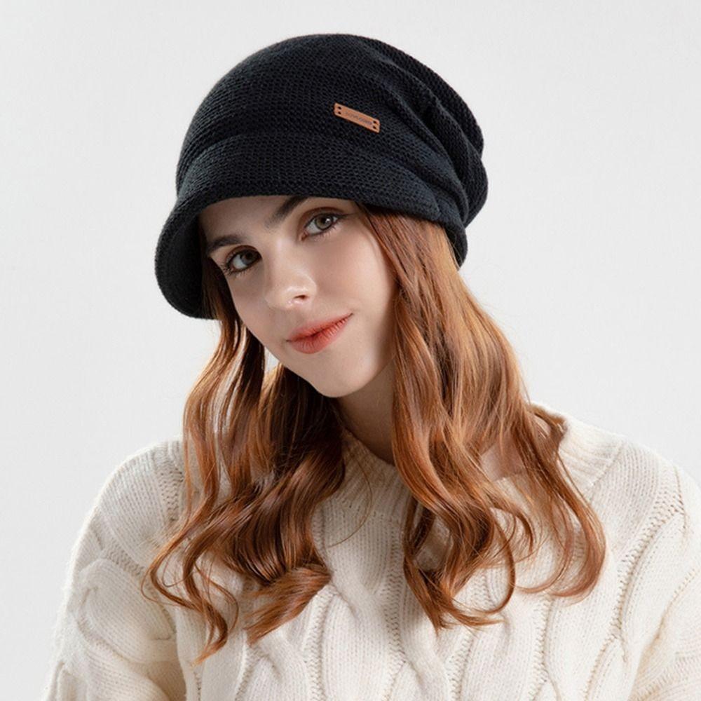 Fashion Soft Knitted Hat Short Brim Fleece Lined Bonnet Windproof Keep Warm Beanies Autumn Winter