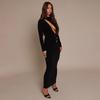 2025 Autumn/Winter European & American Style Sexy Long Sleeve Hollow Asymmetrical Round Neck Dress