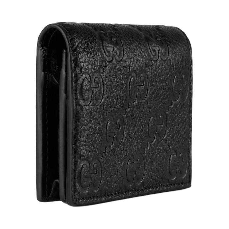 Gucci GG Emblem Emblem Brand Print Snap Fastening Grained Leather Wallet Mini Women's Black