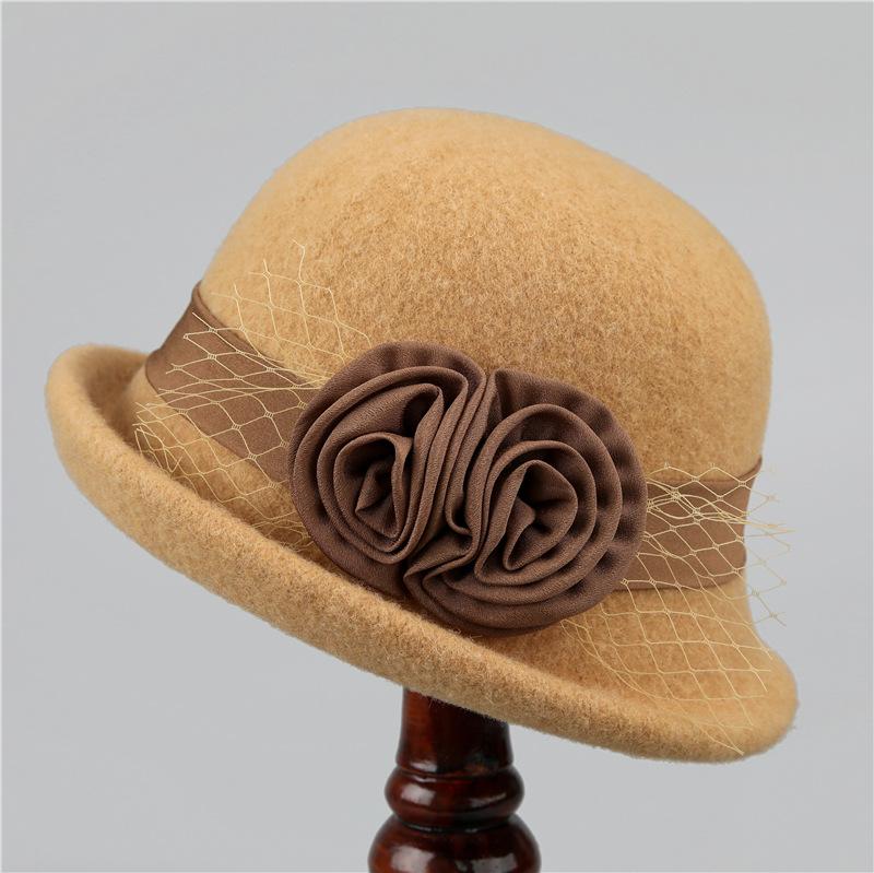 

Шляпа Женская Осенне-зимняя Шерстяная Теплая Шляпа-ведро Шляпа-цилиндр с цветком Британская Мода Шерстяная Шляпа-котелок ONE SIZE жёлтый