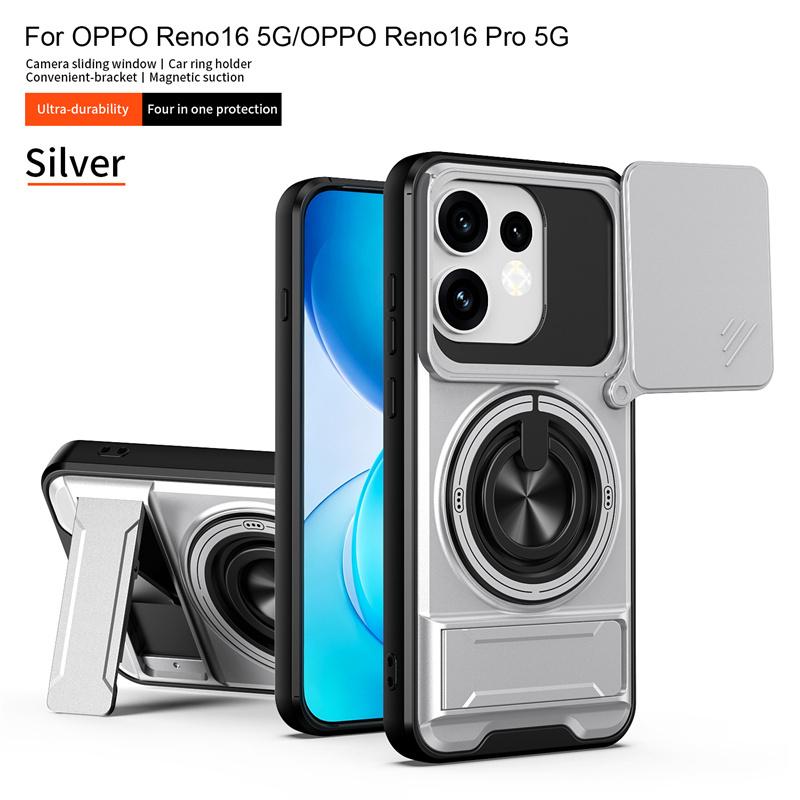 For OPPO Reno 16 16Pro 5G Car Magnetic Holder Kickstand Ring Armor Phone Cover for Reno16 Pro Slide Camera Lens Shockproof Funda