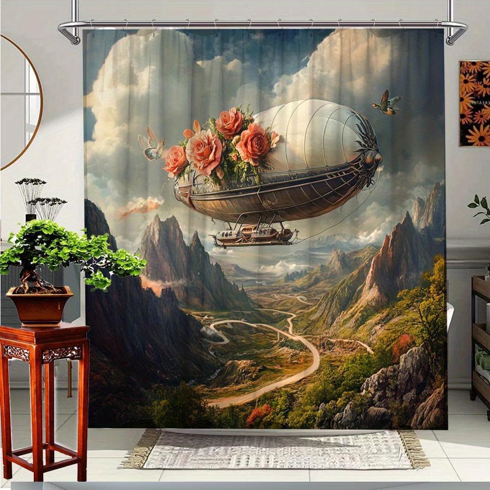 

1 Piece Vintage Hot Air Balloon Shower Curtain With Beautiful Floral Design Bathroom Decorative Durable Shower Curtain W60H190(CM)-1 Pcs