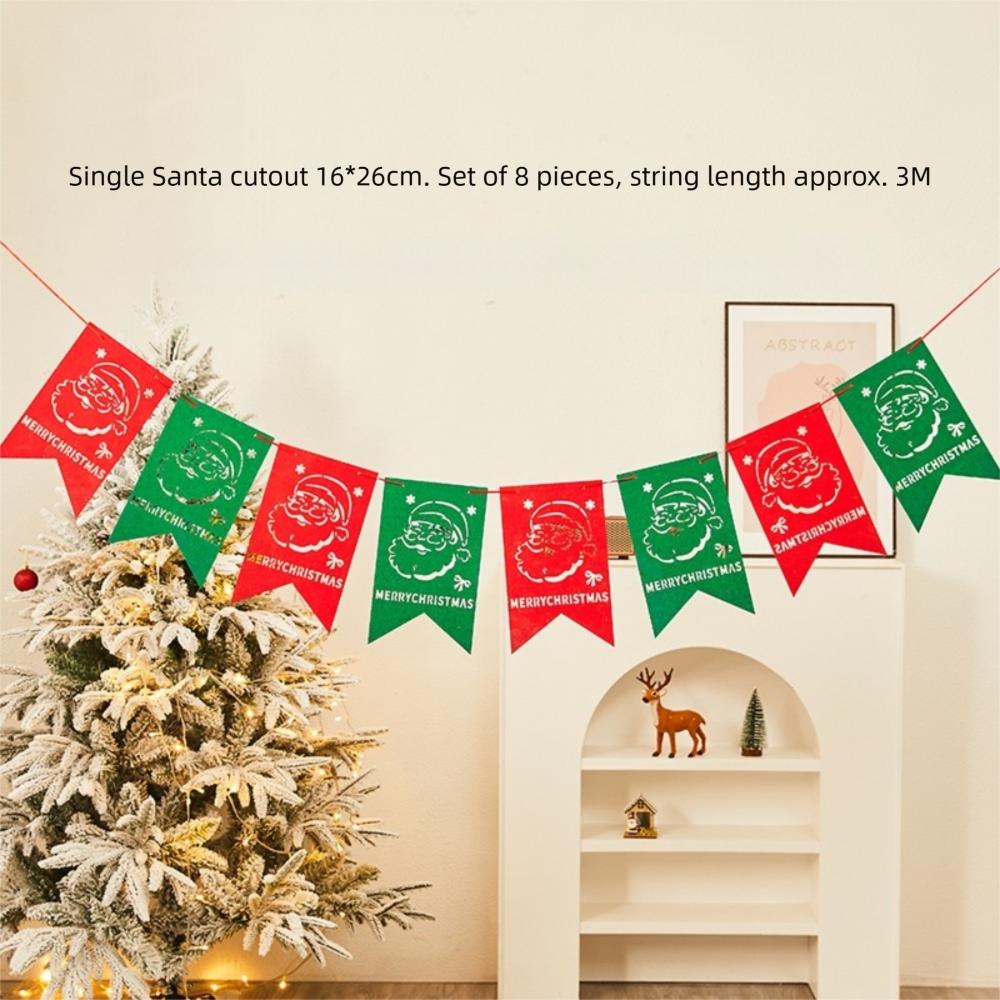 Felt Christmas Banner Elk Design Red Green Xmas Pull Flag Santa Design Hanging Ornament Party Banner New Year Party