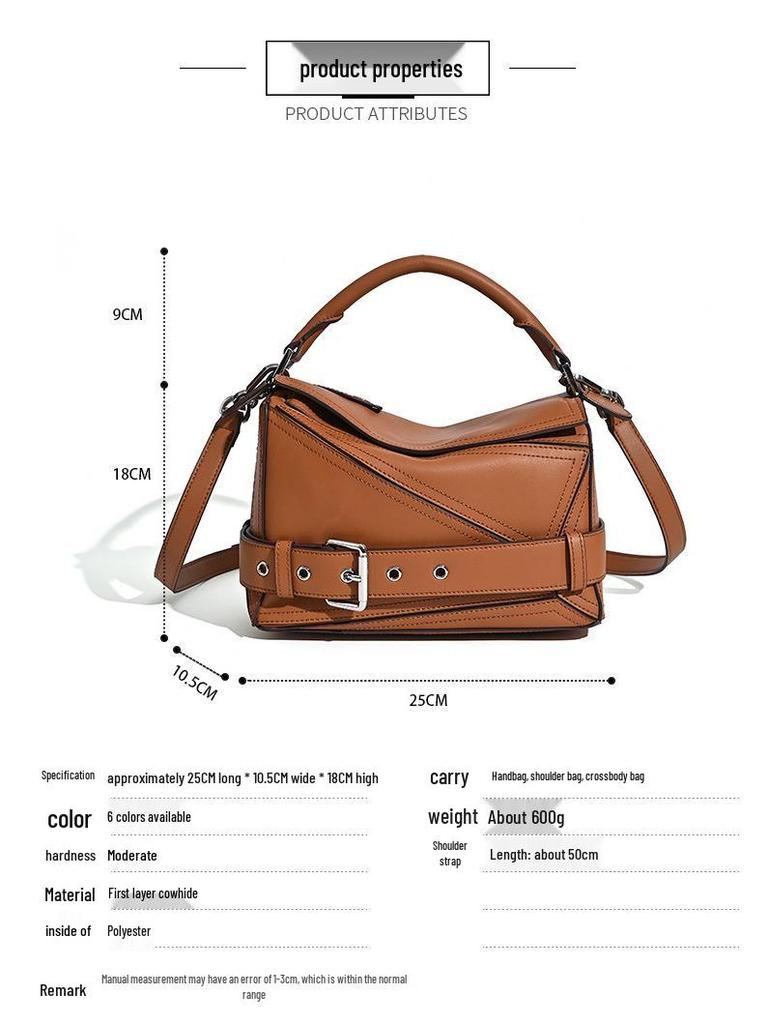 2025 Autumn Geometric Cowhide Crossbody Biker Bag - Large Capacity Genuine Leather Handbag for Women
